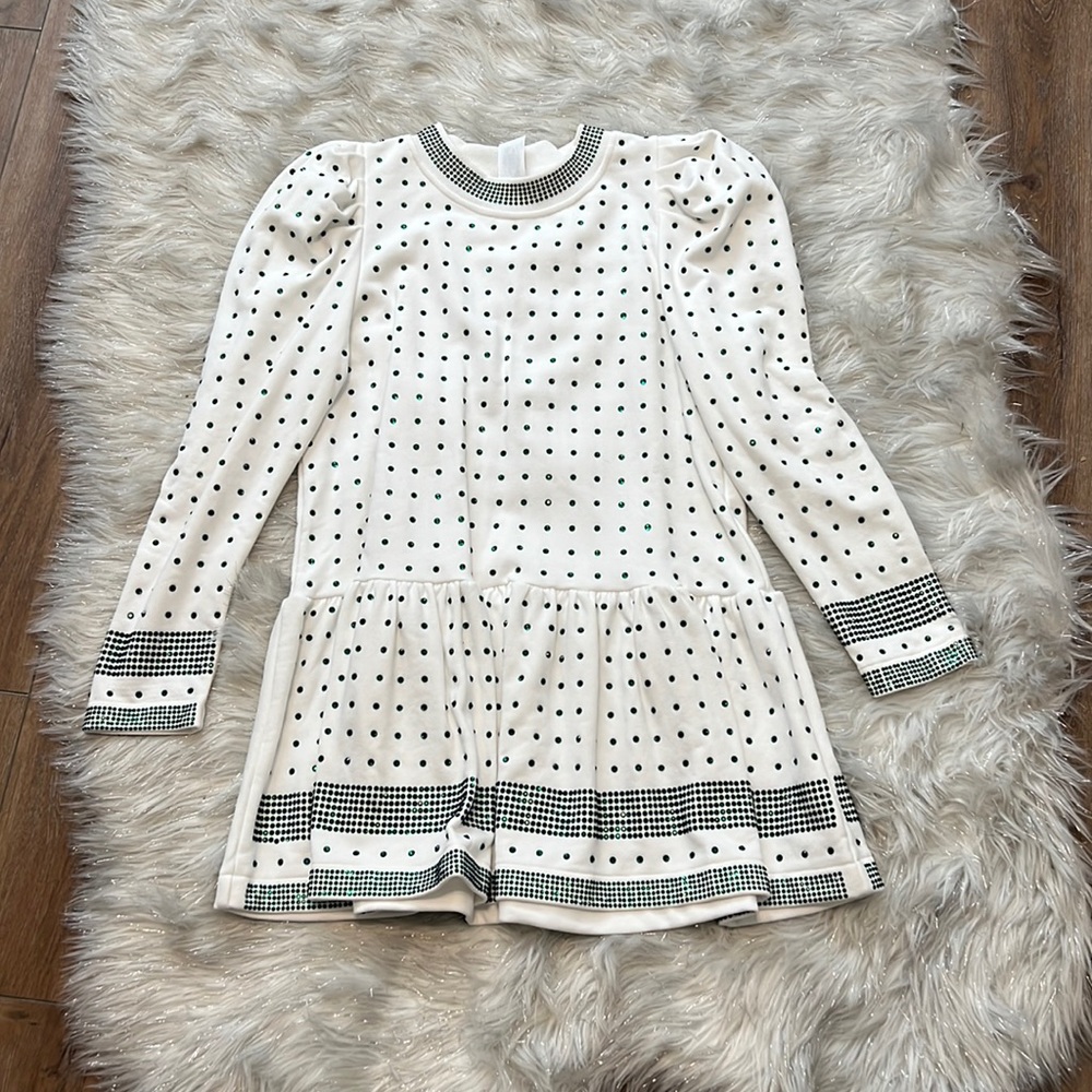 NBW Queen of Sparkles white green rhinestone dress